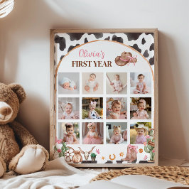 Roze Cowgirl Westerse Eerste Jaar Foto Mijlpaal Poster