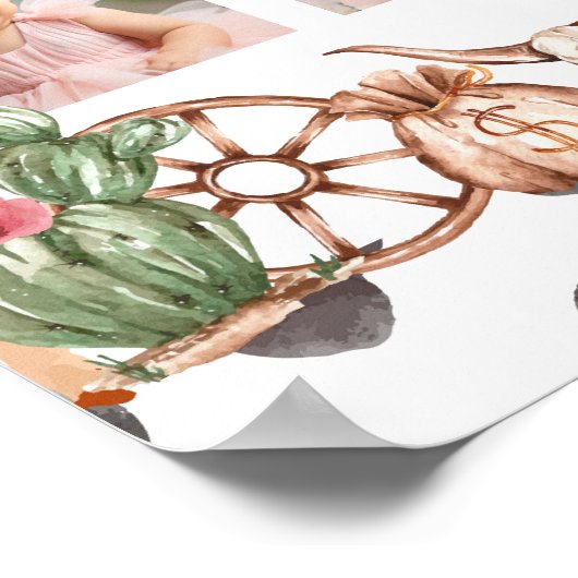 Roze Cowgirl Westerse Eerste Jaar Foto Mijlpaal Poster (Hoek)