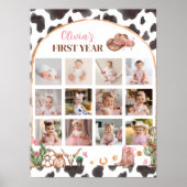 Roze Cowgirl Westerse Eerste Jaar Foto Mijlpaal Poster (Voorkant)