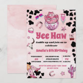 Roze Cowgirl Yee Haw Rodeo West Coquette Verjaarda Kaart (Voorkant / Achterkant)