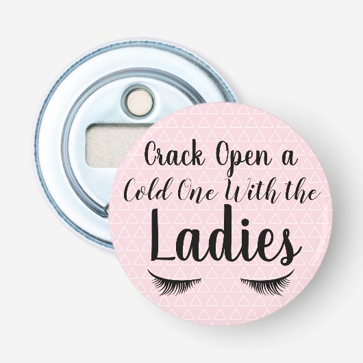 Roze Crack Open een koude met de Dames Eyelash Button Flesopener (Voorkant)