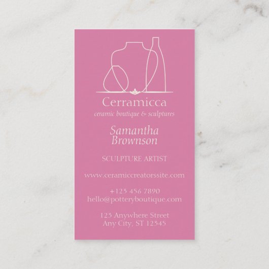 Roze Craft Pottery Clay Ceramic Care Instructions Visitekaartje (Achterkant)