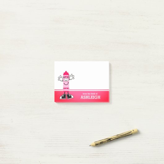 Roze Crayon op maat Post-it® Notes (Op bureau)