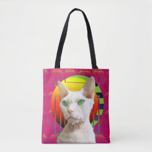 Roze Crazy Cat Design Sphynx Cat en Devon Rex Cat Tote Bag