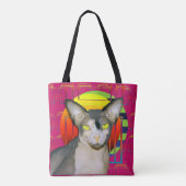 Roze Crazy Cat Design Sphynx Cat en Devon Rex Cat Tote Bag (Achterkant)