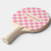 Roze & Cream Checker met naam Tafeltennisbatje (Voorkant Gekanteld)