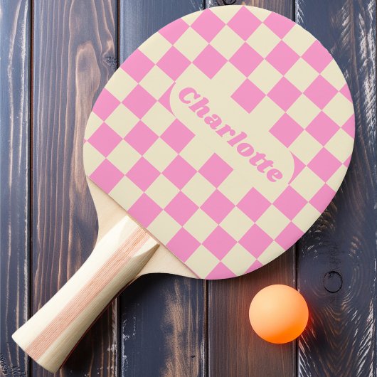 Roze & Cream Checker met naam Tafeltennisbatje