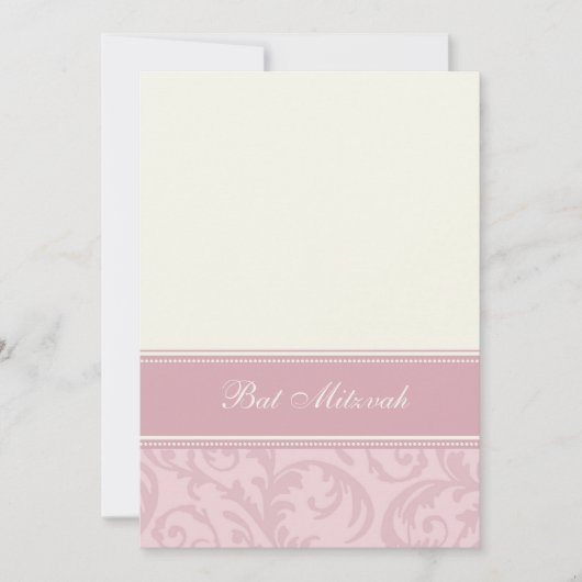 Roze Cream Damask Bat Mitzvah uitnodigingen (Voorkant)