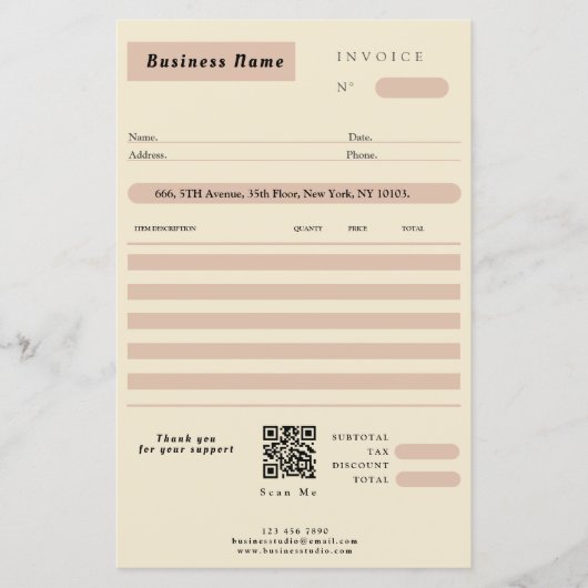 Roze Cream Factuur Verkoopbon Kleine Bedrijven (Voorkant)