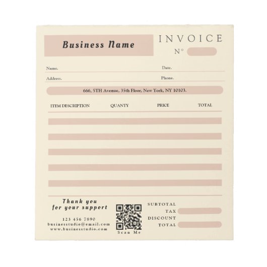 Roze Cream Factuur Verkoopbon Kleine Bedrijven Notitieblok (Voorkant)