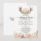 Roze Cream Floral Antlers Rehearings Dinner Kaart (Voorkant / Achterkant)