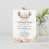 Roze Cream Floral Antlers Rehearings Dinner Kaart (Staand voorkant)