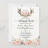 Roze Cream Floral Antlers Rehearings Dinner Kaart (Voorkant)