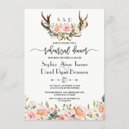Roze Cream Floral Antlers Rehearings Dinner Kaart