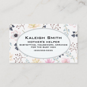 Roze Cream Floral op White Moeders Helper Contactkaartje