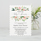 Roze Cream Flowers Calligraphy Virtual Baby shower Kaart (Staand voorkant)