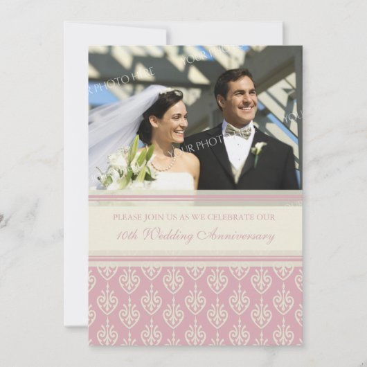Roze Cream Foto 10e Jubileum Partij Uitnodiging (Voorkant)