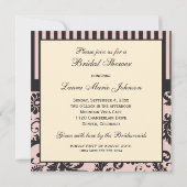Roze, Cream, Grey Damask Bridal Shower Invitation Kaart (Achterkant)
