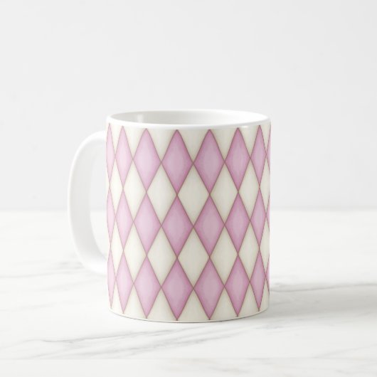 Roze & Cream Harlequin Diamond Check Pattern Koffiemok (Voorkant links)