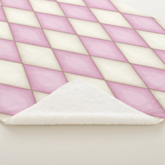 Roze & Cream Harlequin Diamond Check Pattern Sherpa Deken (3/4)