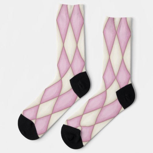Roze & Cream Harlequin Diamond Check Pattern Sokken (Links)