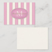 Roze & Cream Stripes Ovaal ingelijst Monogram Cust Notitiekaartje (Voorkant / Achterkant)