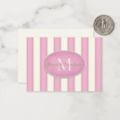 Roze & Cream Stripes Ovaal ingelijst Monogram Cust Notitiekaartje (Voorkant / Achterkant in situ)
