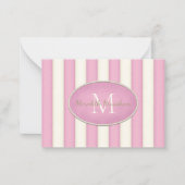 Roze & Cream Stripes Ovaal ingelijst Monogram Cust Notitiekaartje (Voorkant)
