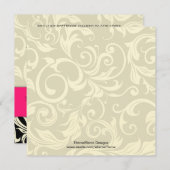 Roze Cream Wedding Monogram Damask uitnodiging (Voorkant / Achterkant)