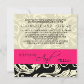 Roze Cream Wedding Monogram Damask uitnodiging (Achterkant)