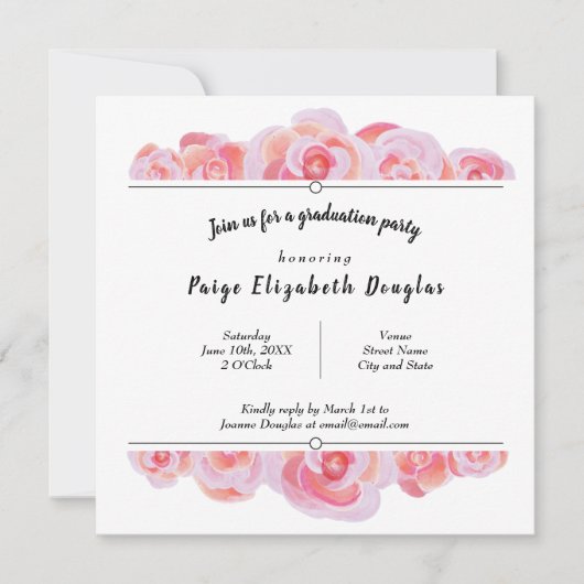 Roze & Creamsicle Botanische Rozen Feest Kaart (Voorkant)