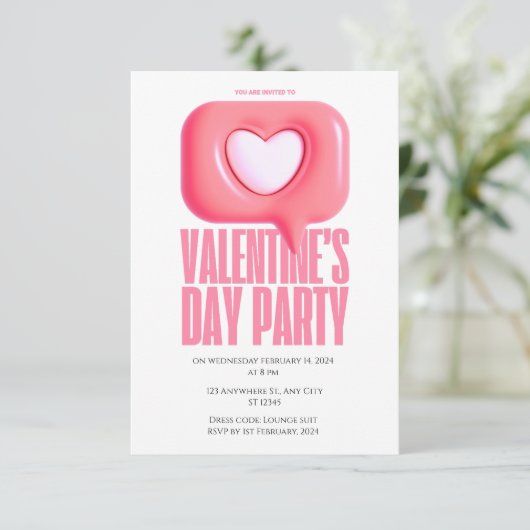 Roze Creative Modern Valentijnsdag Party Kaart (Staand voorkant)