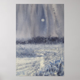 Roze Creek onder Moon Waterverf Print