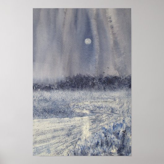 Roze Creek onder Moon Waterverf Print (Voorkant)