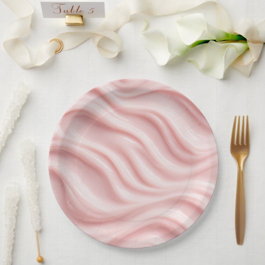Roze Crème Abstract Ontwerp Papieren Bordje (Huwelijk)