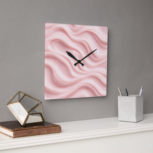 Roze Crème Abstract Ontwerp Vierkante Klok (Kantoor)