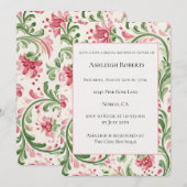 Roze Crème Abstracte Bloemen Bruiloftsfeest Kaart (Voorkant / Achterkant)