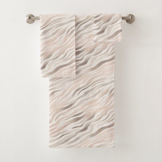 Roze Crème Beige Zebra Animal Print Bad Handdoek (Insitu)