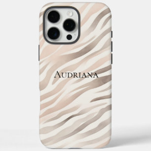 Roze Crème Beige Zebra Animal Print iPhone 16 Pro Max Hoesje