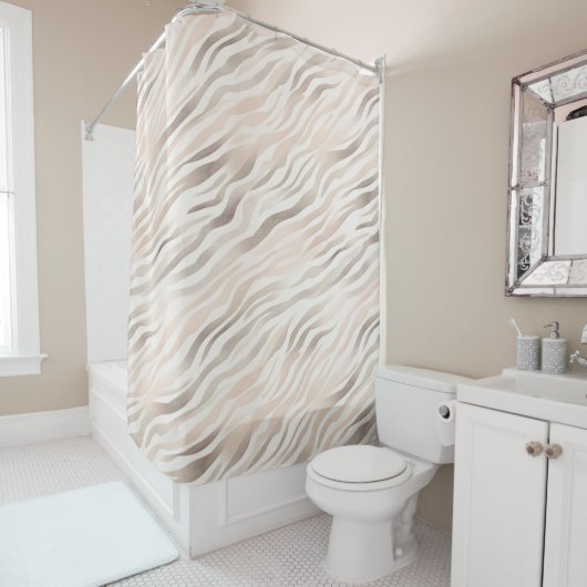 Roze Crème Beige Zebra Animal Print Douchegordijn (In situ)
