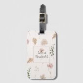 Roze Crème Bloemen Bladeren  Bagagelabel (Voorkant (verticaal))