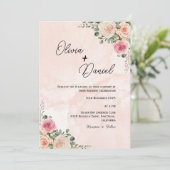 Roze Crème Bloemen Boho Huwelijksuitnodiging Kaart (Staand voorkant)