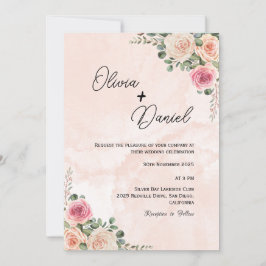 Roze Crème Bloemen Boho Huwelijksuitnodiging Kaart