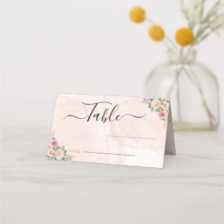 Roze Crème Bloemen Elegante Trouwplaats Kaarten Plaatskaartje