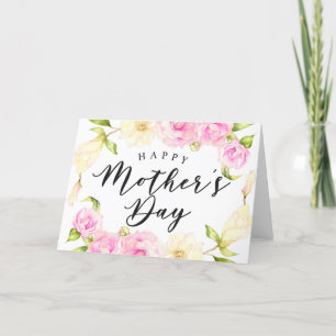 Roze Crème Bloemen Krans Moederdag Feestdagen Kaart