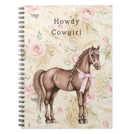 Roze Crème Bloemig Paard Notitieboek (Voorkant)