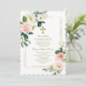 Roze Crème Bloemige Geometrische Eerste Heilige Co Kaart (Staand voorkant)