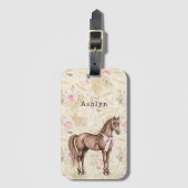 Roze Crème Bloemige Paard Bagagelabel (Voorkant (verticaal))