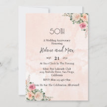 Roze Crème Bloemige Trouw- en Jubileumuitnodiging 