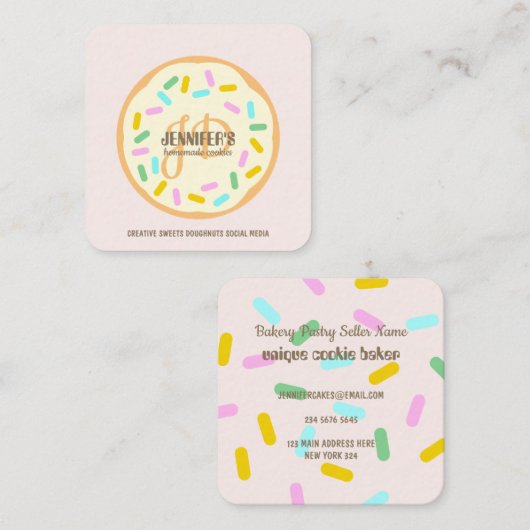 Roze crème Blush Bled Creative Cookies Doughnut Vierkante Visitekaartje (Voorkant / Achterkant)